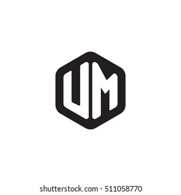 Initial letters UM rounded hexagon shape monogram black simple modern logo