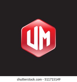 Initial letters UM rounded hexagon shape red modern logo