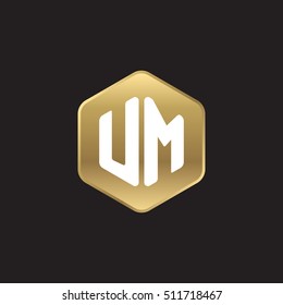 Initial letters UM rounded hexagon shape gold modern logo