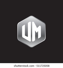 Initial letters UM rounded hexagon shape silver modern logo