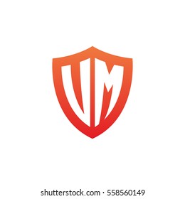 Initial letters UM, VM, shield shape red simple logo