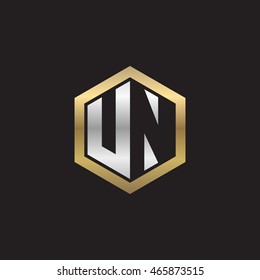 Initial letters UN negative space hexagon shape logo silver gold