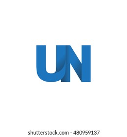 Initial letters UN overlapping fold logo blue