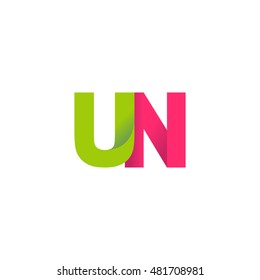 Initial letters UN overlapping fold logo green magenta