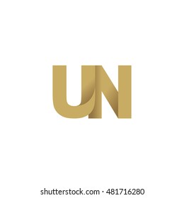 Initial letters UN overlapping fold logo brown gold