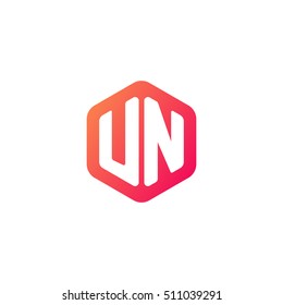 Initial letters UN rounded hexagon shape red orange simple modern logo