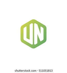 Initial letters UN rounded hexagon shape green simple modern logo