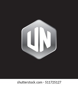 Initial letters UN rounded hexagon shape silver modern logo
