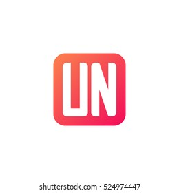 Initial letters UN rounded square shape red orange simple logo