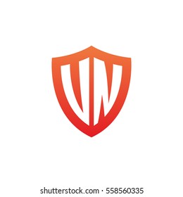 Initial letters UN, VN, shield shape red simple logo