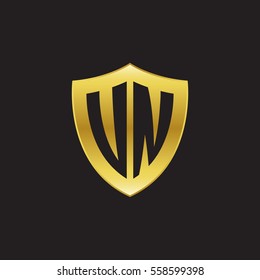 Initial letters UN, VN, shield shape gold logo