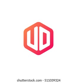 Initial letters UO rounded hexagon shape red orange simple modern logo