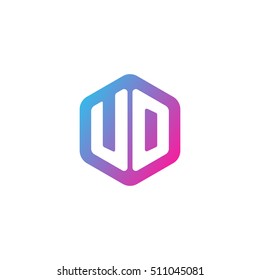 Initial letters UO rounded hexagon shape blue pink purple simple modern logo