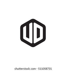 Initial letters UO rounded hexagon shape monogram black simple modern logo