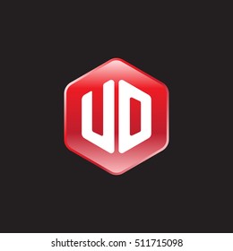 Initial letters UO rounded hexagon shape red modern logo