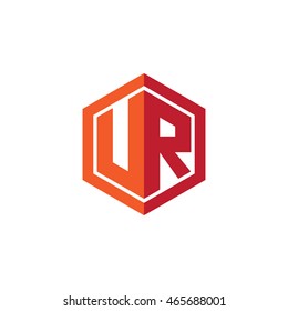 Initial letters UR hexagon shape logo red orange