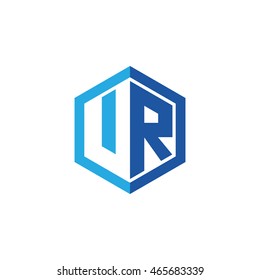 Initial letters UR negative space hexagon shape logo blue