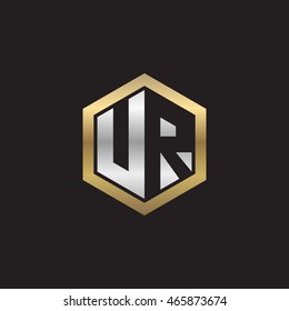 Initial letters UR negative space hexagon shape logo silver gold