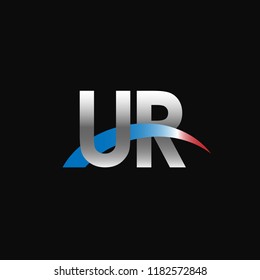 Initial letters UR overlapping movement swoosh logo, metal silver blue red color on black background