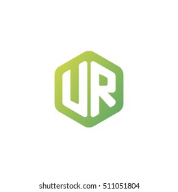 Initial letters UR rounded hexagon shape green simple modern logo