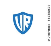 Initial letters UR, VR, shield shape blue simple logo