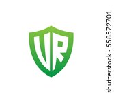 Initial letters UR, VR, shield shape green simple logo