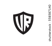 Initial letters UR, VR, shield shape black monogram logo