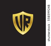 Initial letters UR, VR, shield shape gold logo