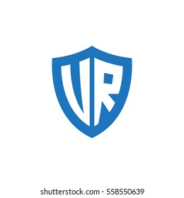 Initial letters UR, VR, shield shape blue simple logo