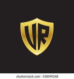 Initial letters UR, VR, shield shape gold logo