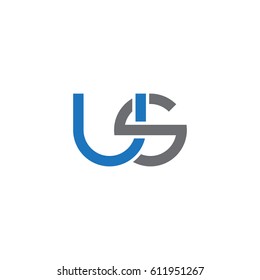 Initial letters us, round overlapping chain shape lowercase logo modern design blue gray