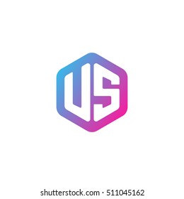 Initial letters US rounded hexagon shape blue pink purple simple modern logo