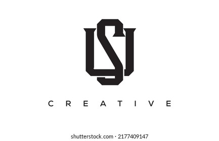 Initial letters US, SU monogram logo design with creative style alphabet symbol. US, SU spiral letters universal elegant vector emblem, logotype. Graphic alphabet symbol for corporate identity