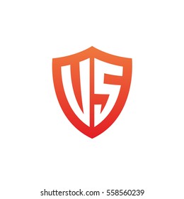 Initial letters US, VS, shield shape red simple logo