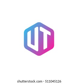 Initial letters UT rounded hexagon shape blue pink purple simple modern logo