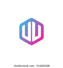 Initial letters UU rounded hexagon shape blue pink purple simple modern logo