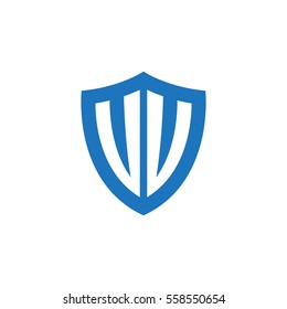 Initial letters UU, VV, UV, VU, shield shape blue simple logo