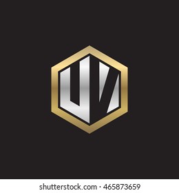 Initial letters UV negative space hexagon shape logo silver gold