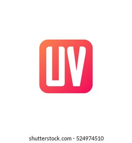Initial letters UV rounded square shape red orange simple logo