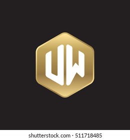 Initial letters UW rounded hexagon shape gold modern logo