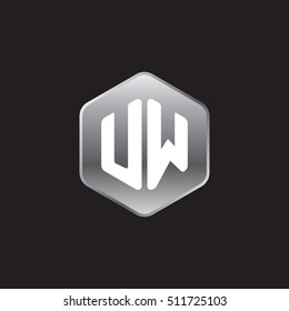 Initial letters UW rounded hexagon shape silver modern logo