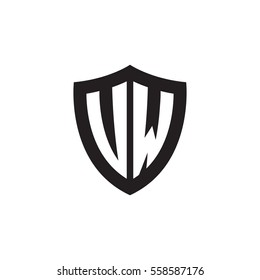 Initial letters UW, VW, shield shape black monogram logo