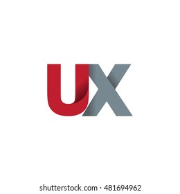 Initial letters UX overlapping fold logo red gray