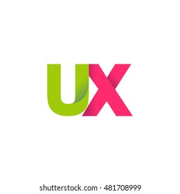 Initial letters UX overlapping fold logo green magenta