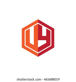 Initial letters UY hexagon shape logo red orange