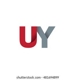 Initial letters UY overlapping fold logo red gray