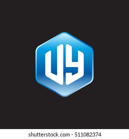 Initial letters UY rounded hexagon shape blue modern logo