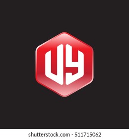 Initial letters UY rounded hexagon shape red modern logo