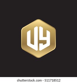 Initial letters UY rounded hexagon shape gold modern logo