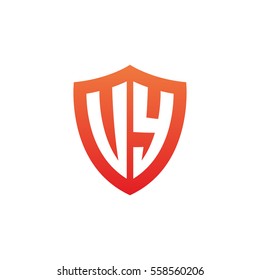 Initial letters UY, VY, shield shape red simple logo